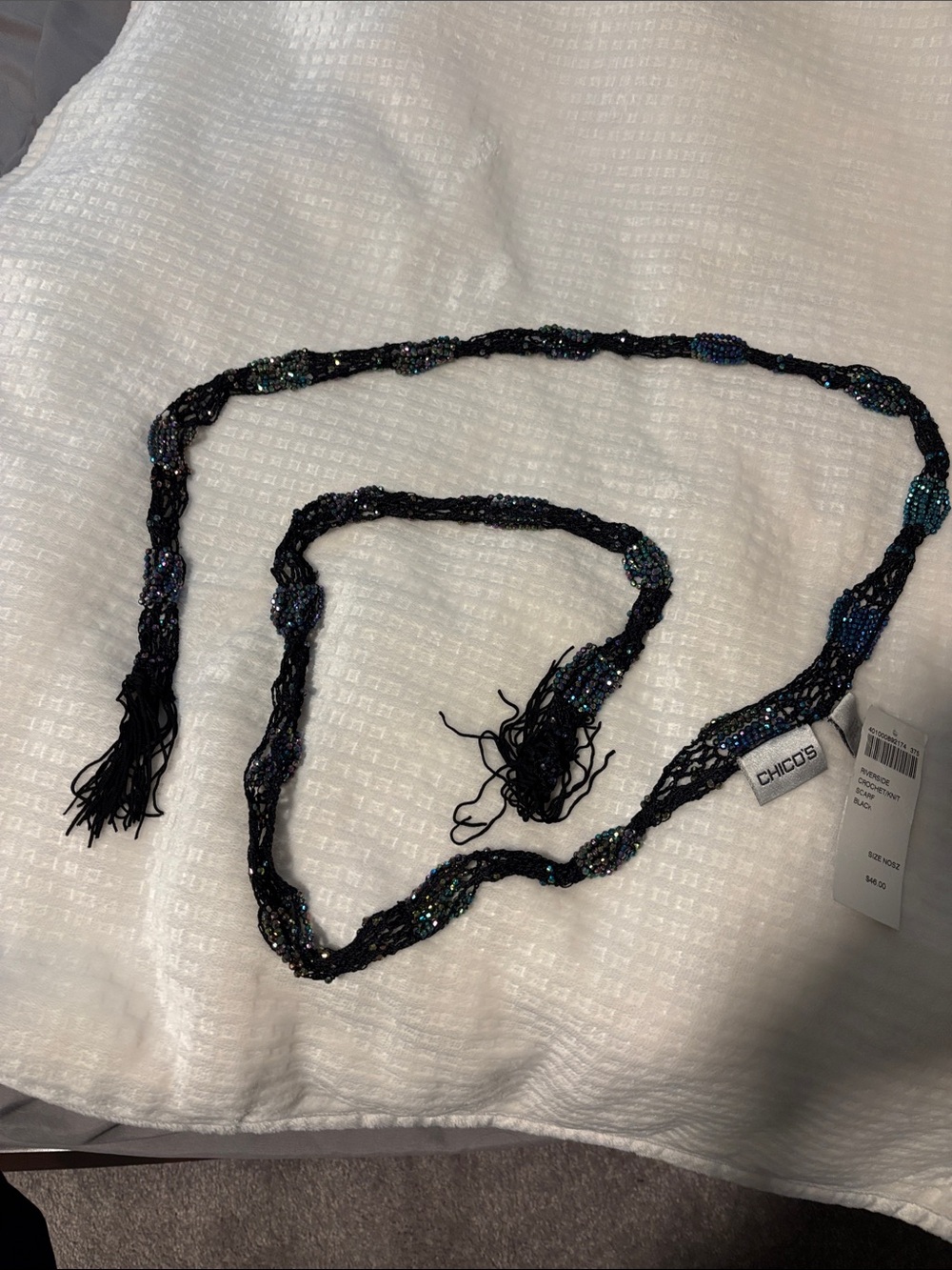 Chico's Black Beaded Necklace with Blue-Green Iridescent Accents
